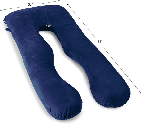 Full Body Pillow AngQi U Shaped with Velvet Cover best suit for Pregnancy or Back Pain Navy 2