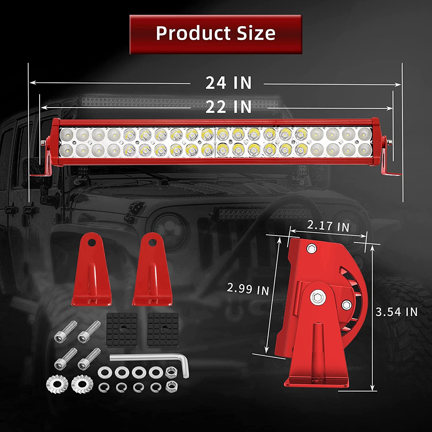 YITAMOTOR 120W LED Light Bar Red 24 inches Spot Flood Combo LED Work Light  Bar with Wiring Harness Off Road Driving Light Compatible for Jeep, SUV,  Truck, Car, ATV, 4x4, 4WD, Boat 